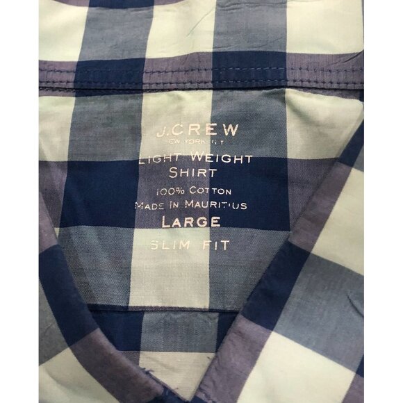 J Crew Large Slim Fit Blue Plaid Mens Large Button Down Lightweight Shirt - Picture 2 of 4